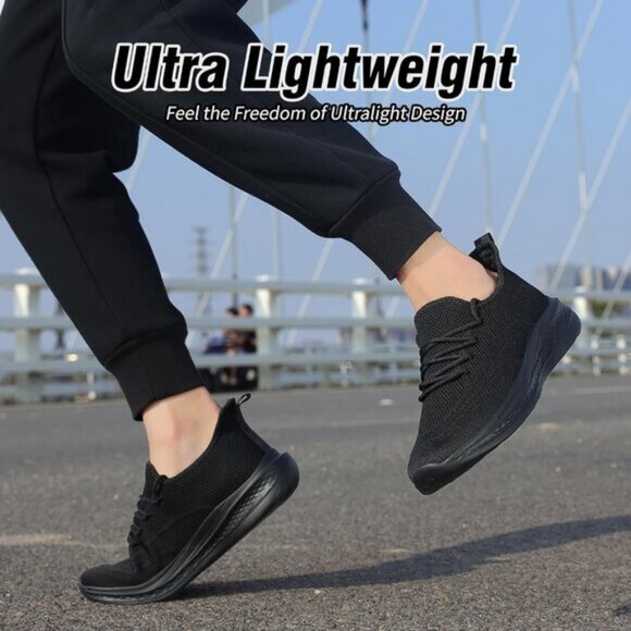 ⚡Men All Black Fashion Mesh Non Slip Lightweight Workout Breathable Gym Sneakers - Picture 2 of 6